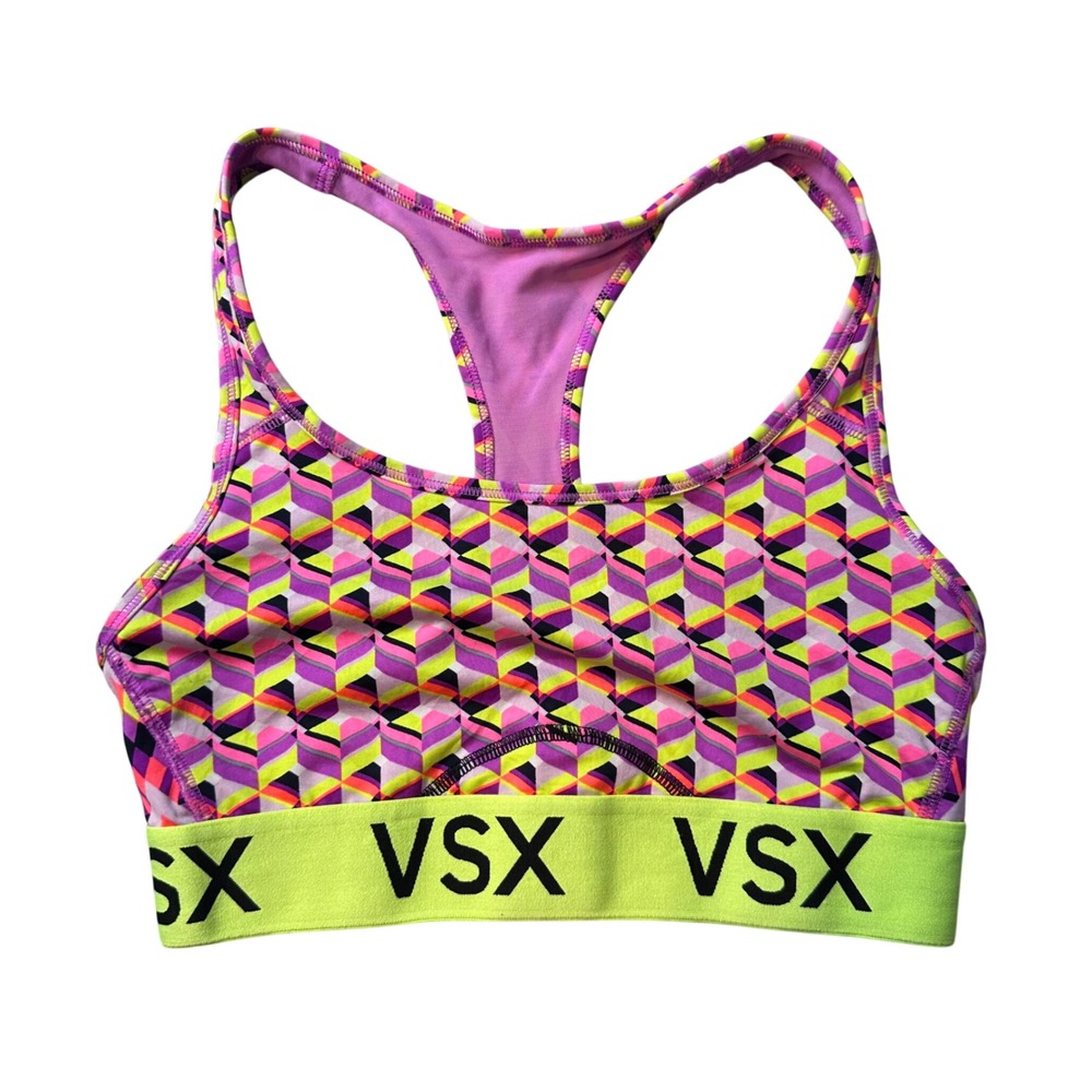 Victoria's Secret Sports‎ Bra Womens S Pink Geometric VSX Sport Racerback Neon